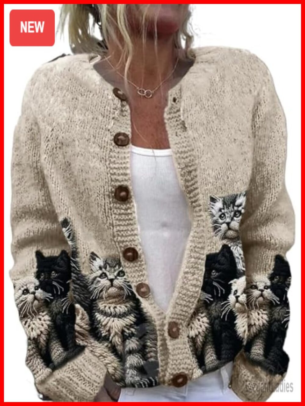 Oversized Button Knit Cardigan Cat Sweater Loose Fit Women's Casual
